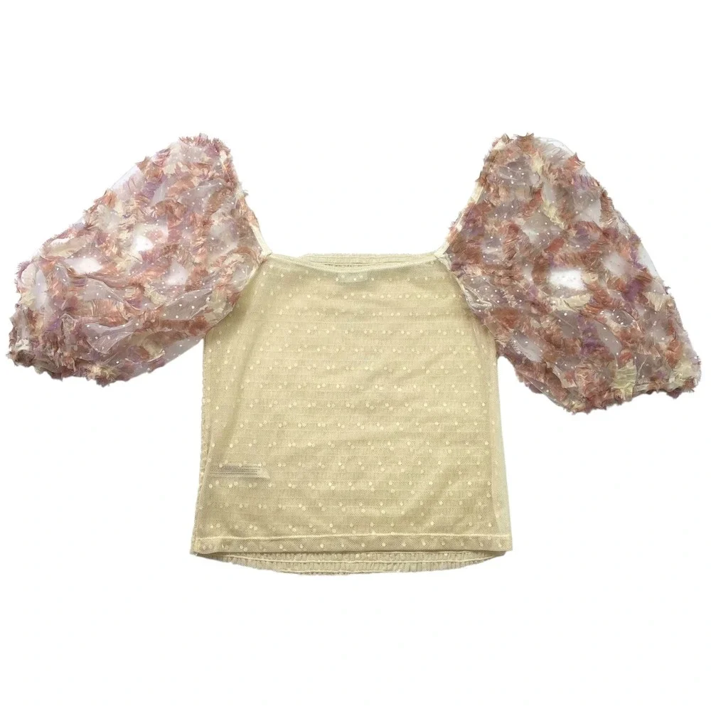 Free People Intimately Puff Sleeve Semi-Sheer Top Sz M Silverlake Fairy Romantic
